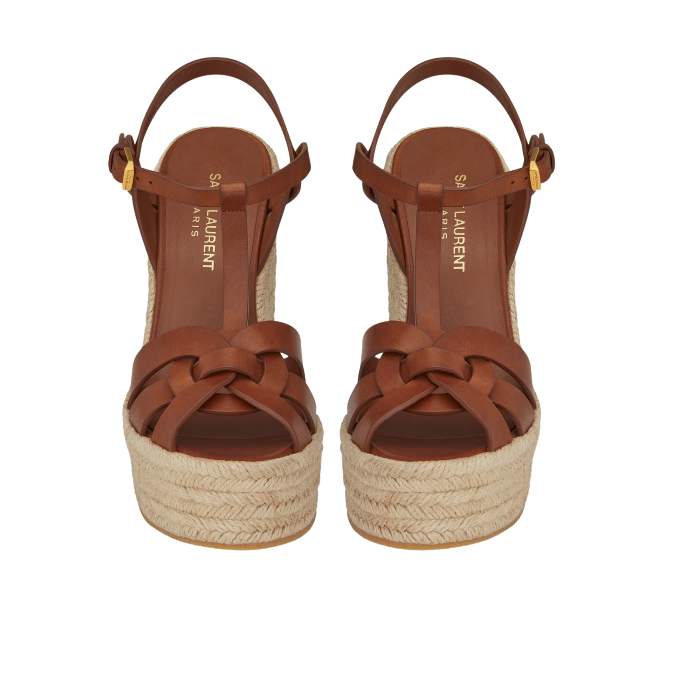 Visuel 3 : Collection Saint Laurent | Sandale compensée en cuir marron | Boutique de chaussures de Luxe Parenthese Bordeaux