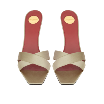 Visuel 3 : Collection Saint Laurent Bordeaux | Mule opyum 85 satin beige| Boutique Parenthese