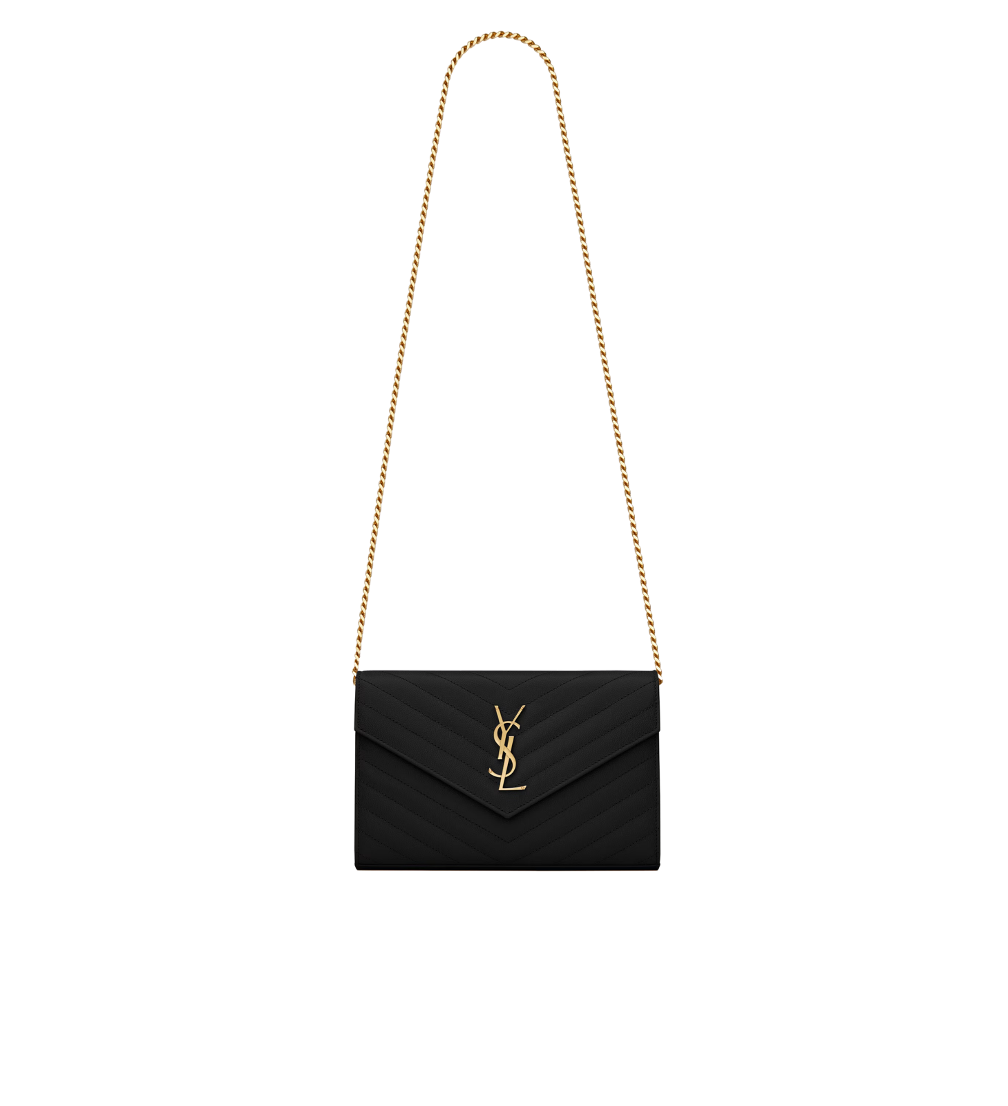Visuel 2 : Saint Laurent | Pochette Chain Wallet Cassandre en cuir grainé noir et or | Boutique Parenthese