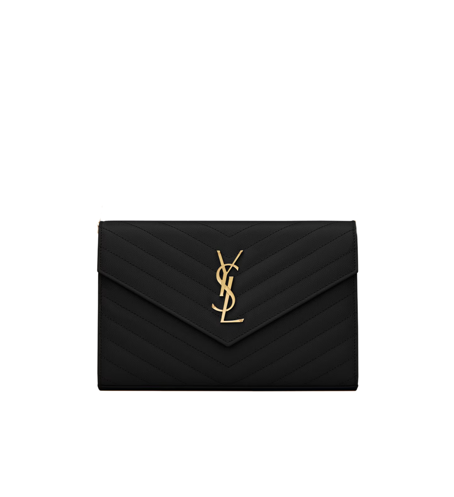 Visuel 1 : Saint Laurent | Pochette Chain Wallet Cassandre en cuir grainé noir et or | Boutique Parenthese