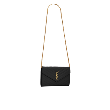 Visuel 3 : Saint Laurent | Pochette Chain Wallet Cassandre en cuir grainé noir et or | Boutique Parenthese