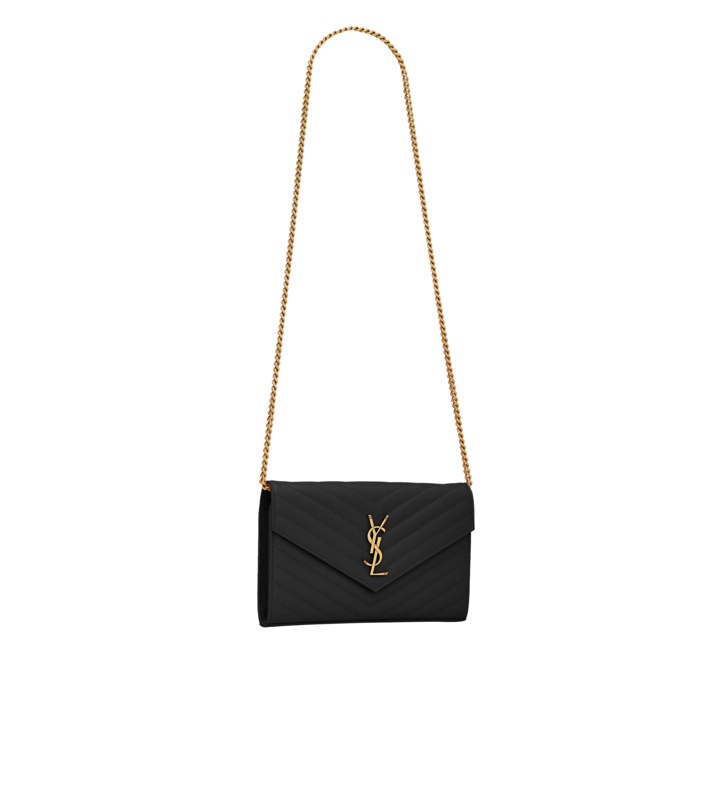 Visuel 3 : Saint Laurent | Pochette Chain Wallet Cassandre en cuir grainé noir et or | Boutique Parenthese