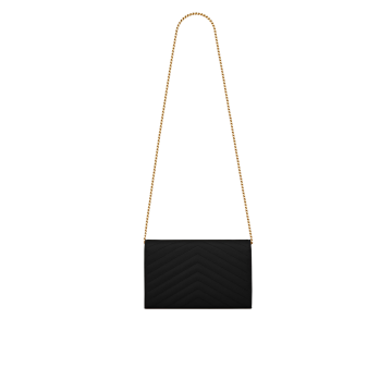 Visuel 4 : Saint Laurent | Pochette Chain Wallet Cassandre en cuir grainé noir et or | Boutique Parenthese