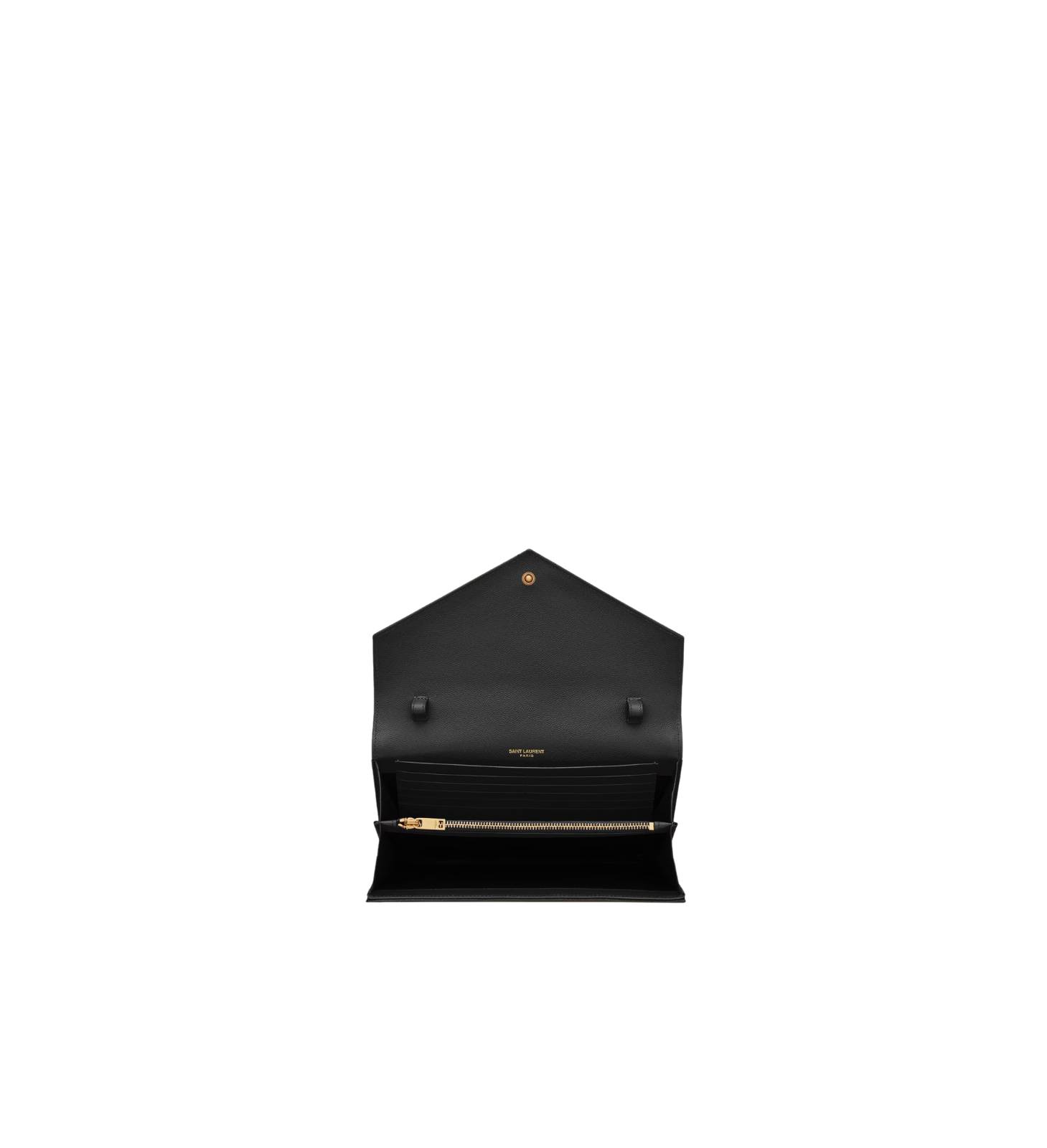 Visuel 5 : Saint Laurent | Pochette Chain Wallet Cassandre en cuir grainé noir et or | Boutique Parenthese
