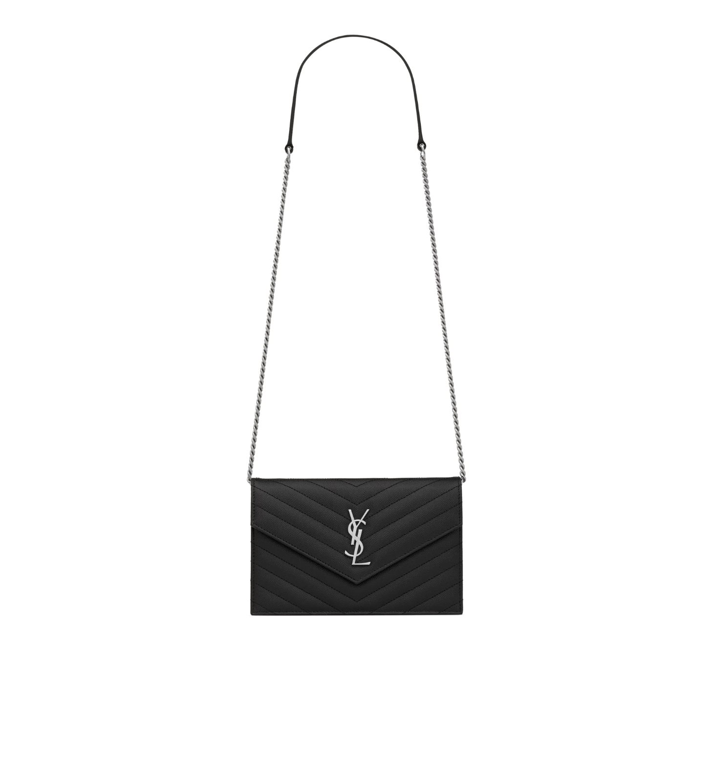 Visuel 2 : Saint Laurent | Pochette Chain Wallet Cassandre en cuir grainé noir et argent | Boutique Parenthese