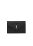 Visuel 1 : Saint Laurent | Pochette Chain Wallet Cassandre en cuir grainé noir et argent | Boutique Parenthese