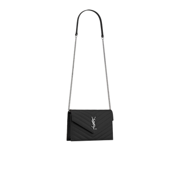 Visuel 3 : Saint Laurent | Pochette Chain Wallet Cassandre en cuir grainé noir et argent | Boutique Parenthese