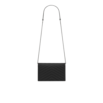 Visuel 4 : Saint Laurent | Pochette Chain Wallet Cassandre en cuir grainé noir et argent | Boutique Parenthese