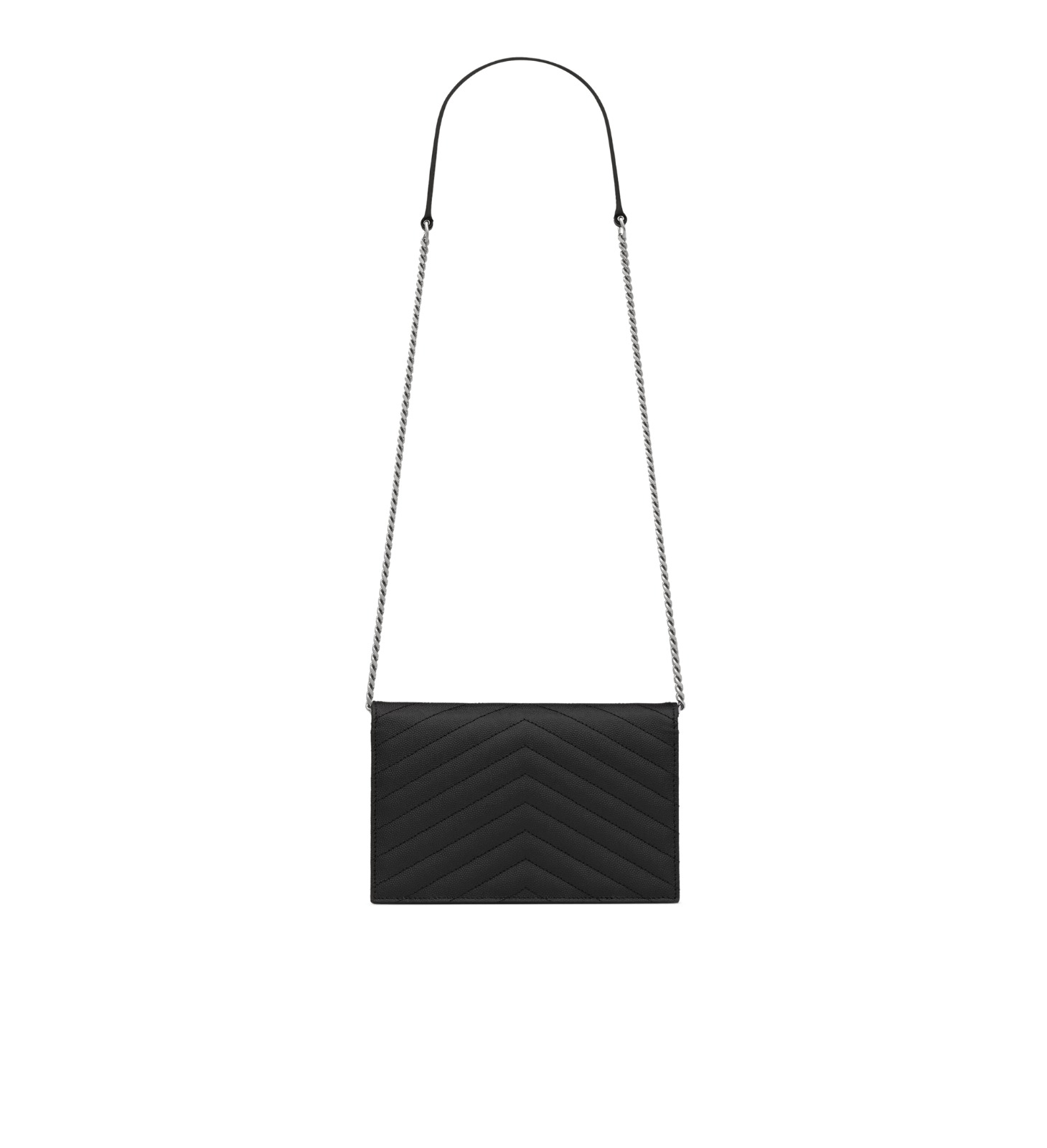 Visuel 4 : Saint Laurent | Pochette Chain Wallet Cassandre en cuir grainé noir et argent | Boutique Parenthese