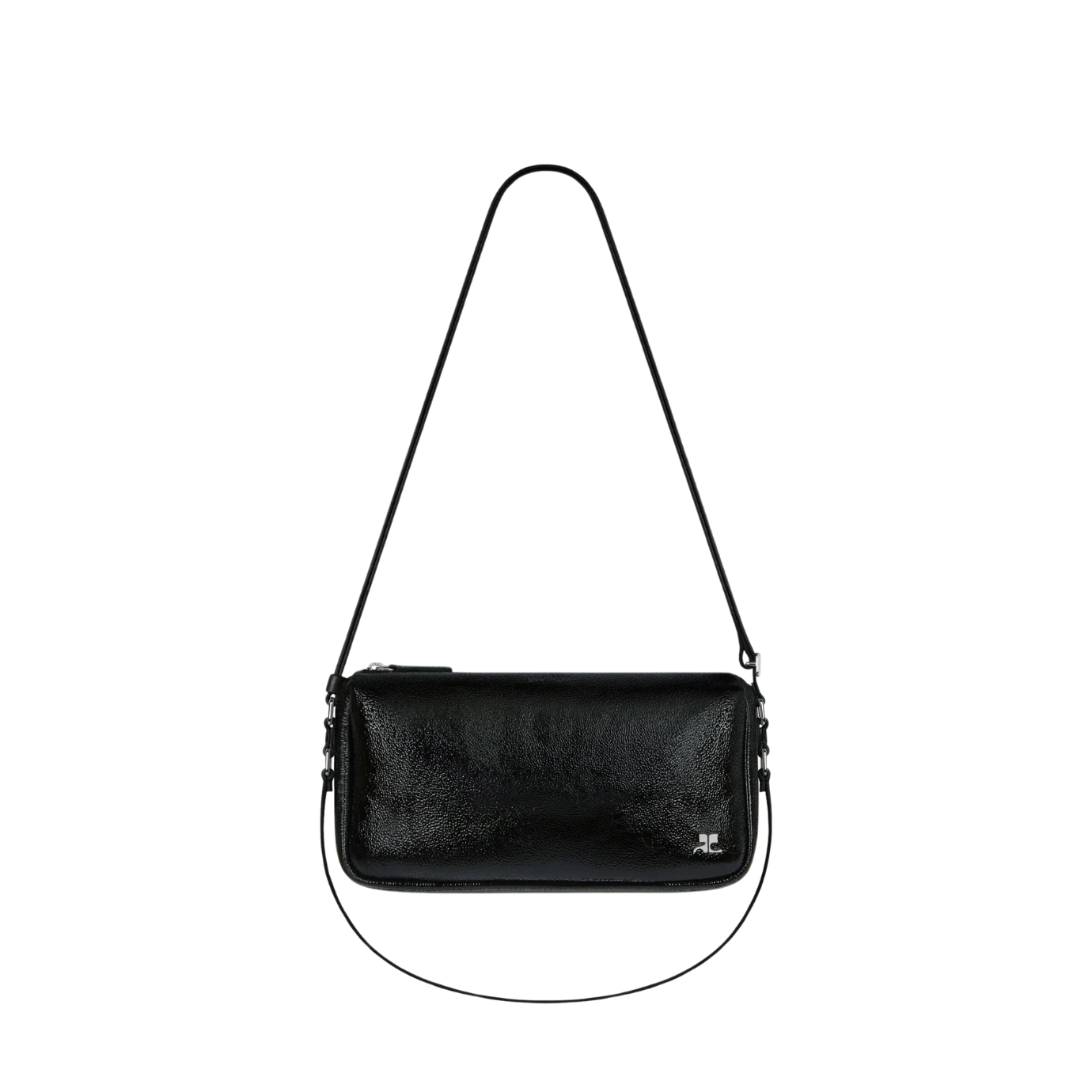 Visuel 1 : Courrèges | Petit sac Three Sixty en cuir noir vinyle | Boutique Parenthese Bordeaux