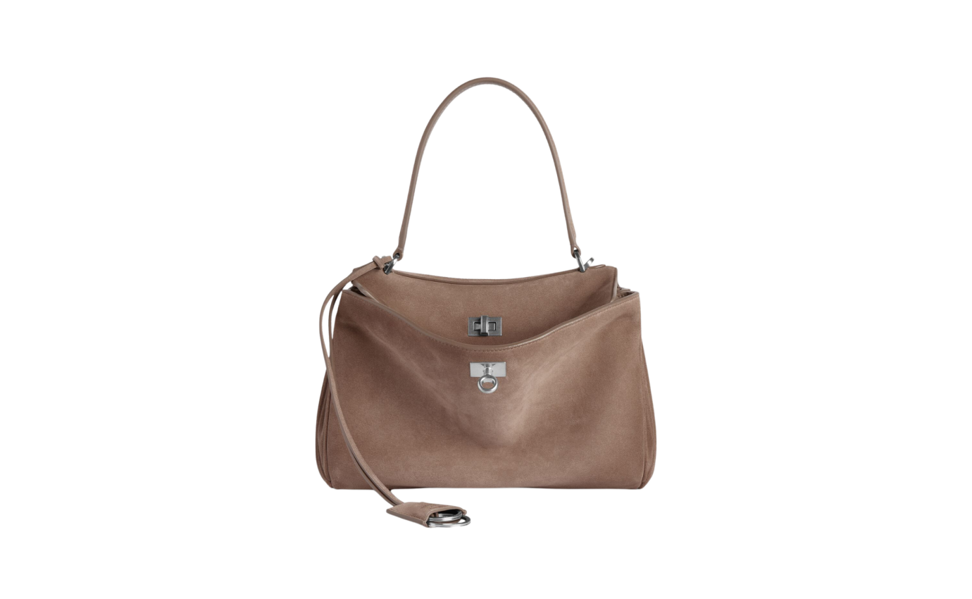 Visuel 1 : Collection Balenciaga Bordeaux | Sac Rodeo small en suède sésame|  Sac de Luxe Parenthese Bordeaux