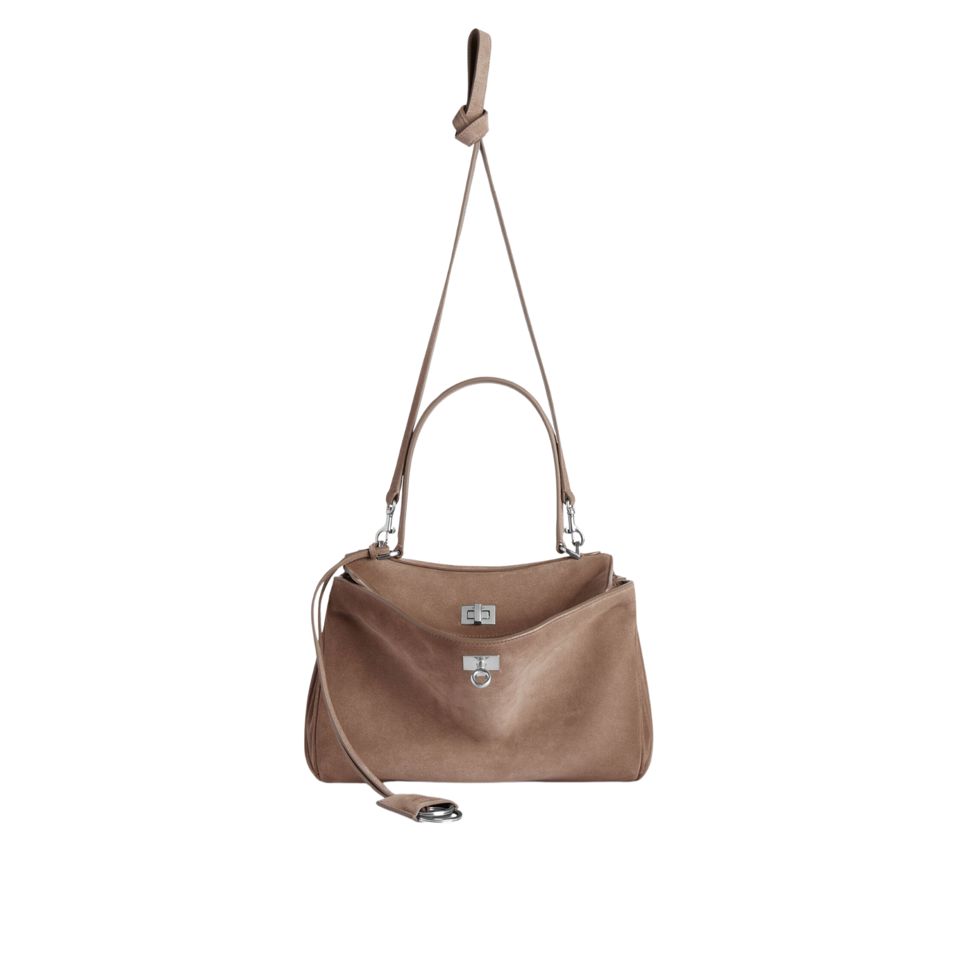Visuel 4 : Collection Balenciaga Bordeaux | Sac Rodeo small en suède sésame|  Sac de Luxe Parenthese Bordeaux
