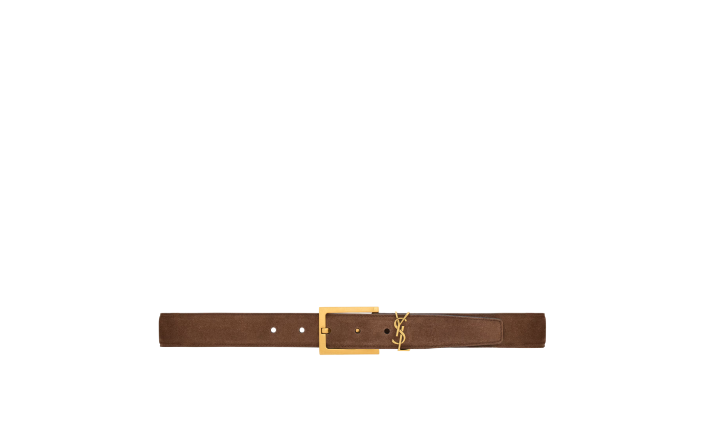 Visuel 1 : Collection Saint Laurent Bordeaux | Ceinture Cassandre en suède bark brown| Boutique Parenthese Bordeaux