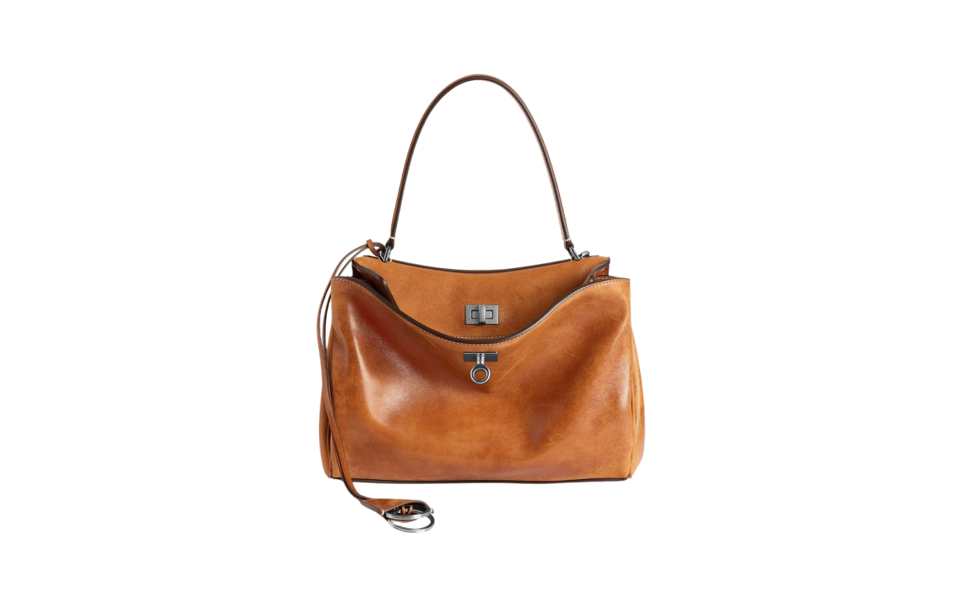 Visuel 1 : Collection Balenciaga Bordeaux | Sac Rodeo small en cuir tan cowboy| Sac de Luxe Parenthese Bordeaux