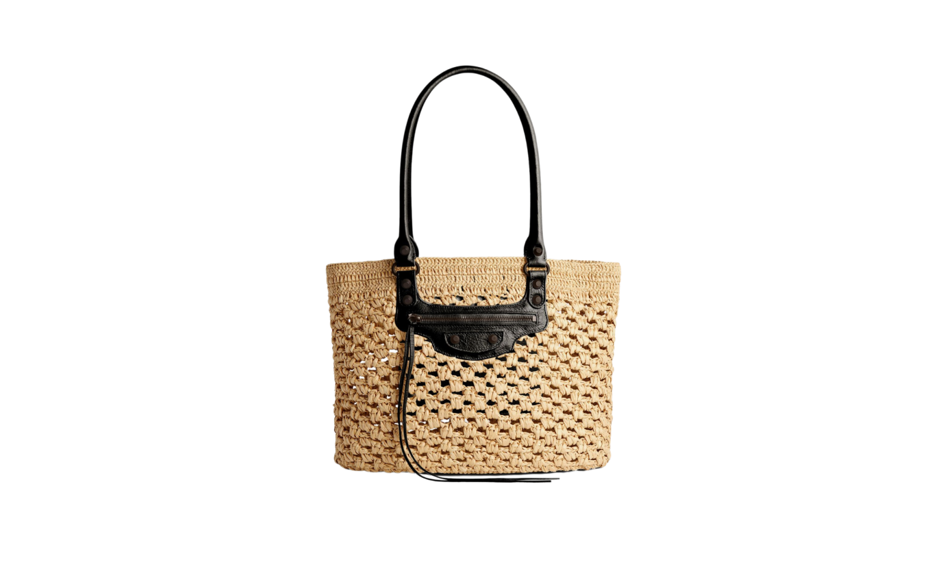 Visuel 1 : Collection Balenciaga Bordeaux | Panier le city medium raphia et noir | Sac de Luxe Parenthese Bordeaux