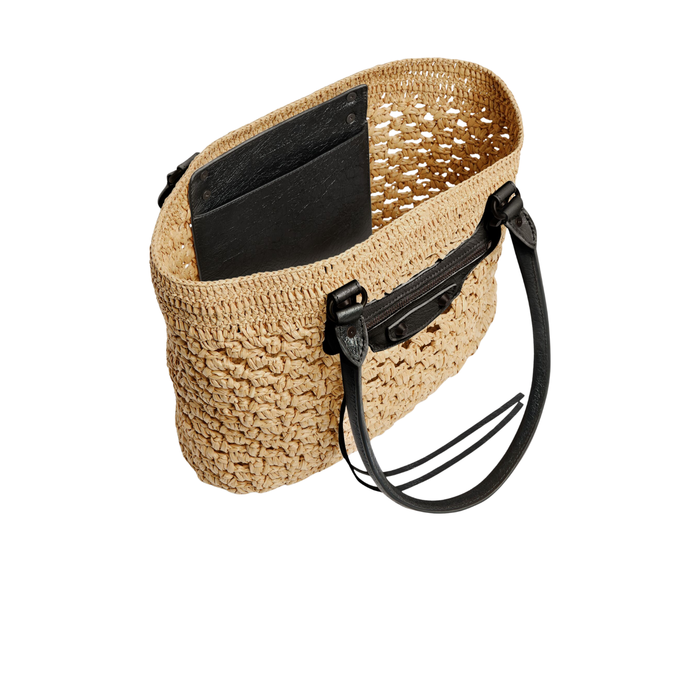 Visuel 4 : Collection Balenciaga Bordeaux | Panier le city medium raphia et noir | Sac de Luxe Parenthese Bordeaux