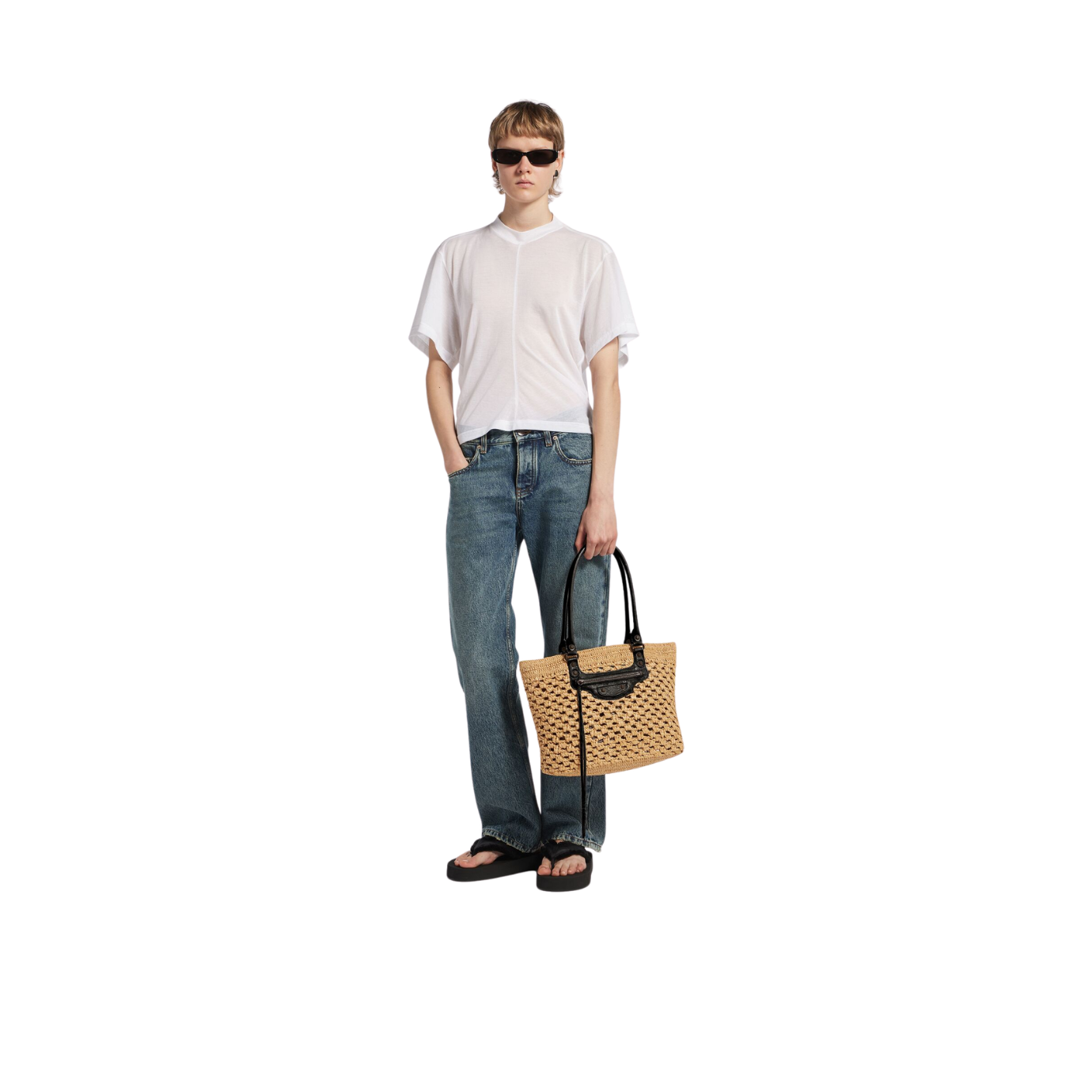 Visuel 6 : Collection Balenciaga Bordeaux | Panier le city medium raphia et noir | Sac de Luxe Parenthese Bordeaux