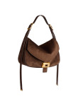 Visuel 2 : Collection Balenciaga Bordeaux | Sac Clicca medium en veau velours muscade| Sac de Luxe Parenthese Bordeaux