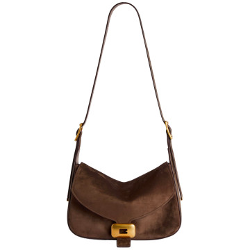 Visuel 4 : Collection Balenciaga Bordeaux | Sac Clicca medium en veau velours muscade| Sac de Luxe Parenthese Bordeaux
