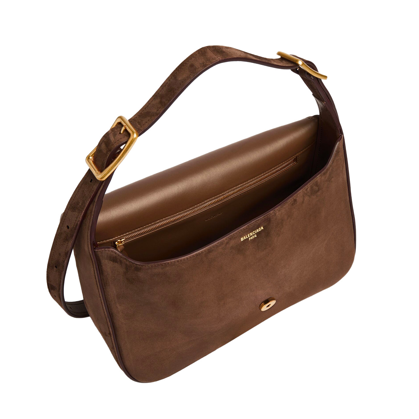 Visuel 5 : Collection Balenciaga Bordeaux | Sac Clicca medium en veau velours muscade| Sac de Luxe Parenthese Bordeaux