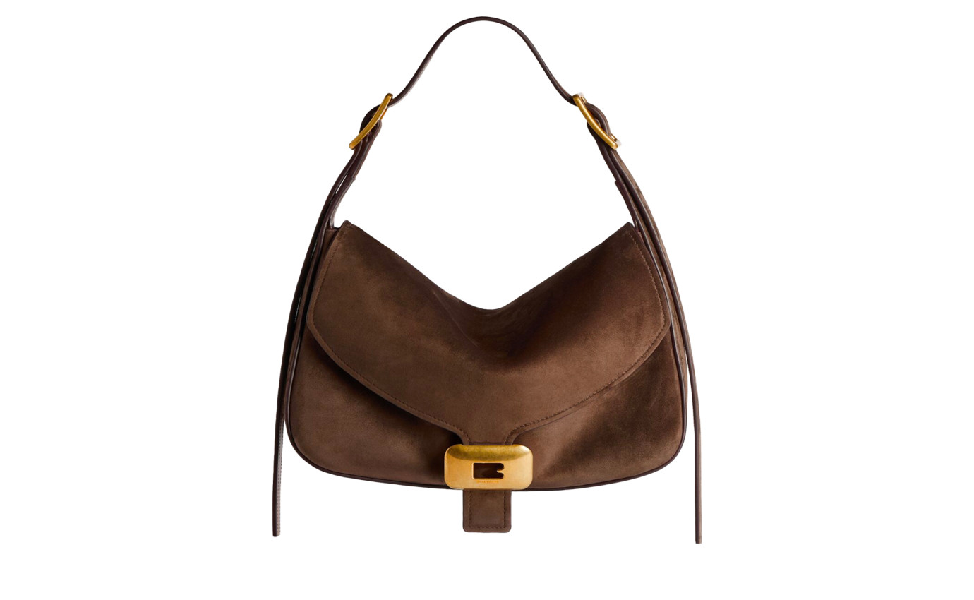 Visuel 1 : Collection Balenciaga Bordeaux | Sac Clicca medium en veau velours muscade| Sac de Luxe Parenthese Bordeaux