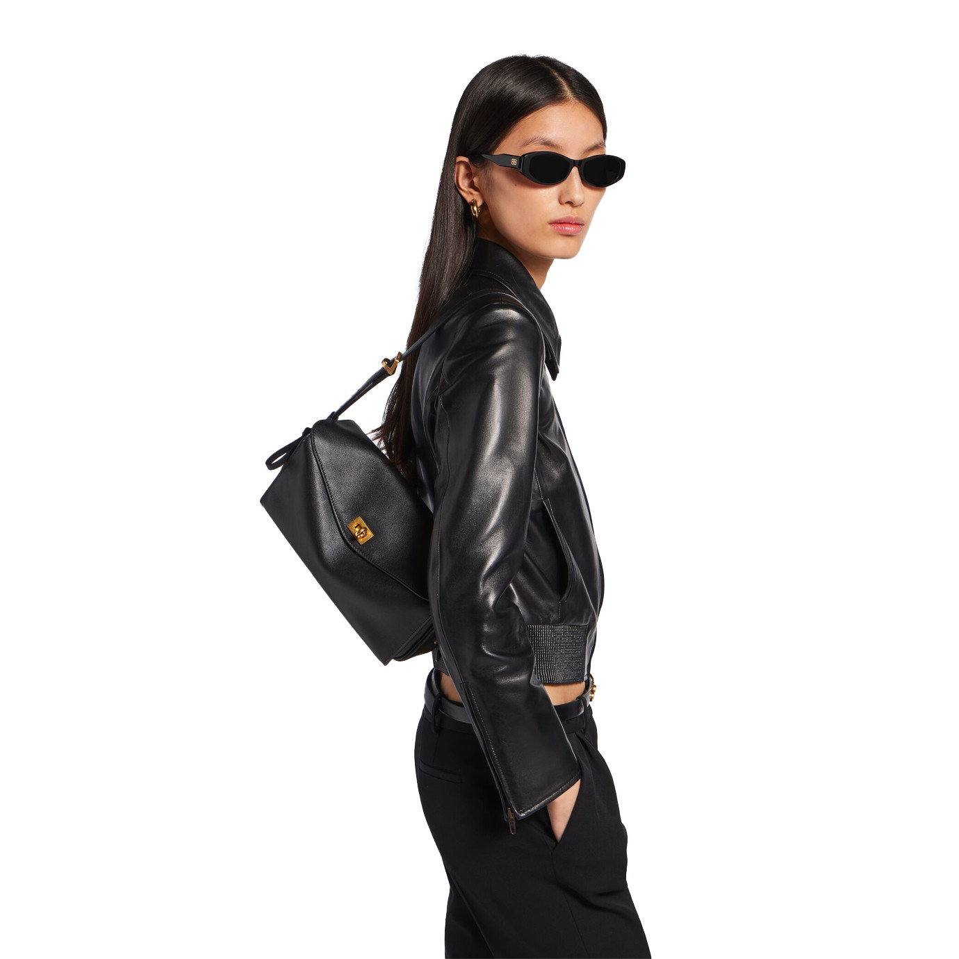 Visuel 5 : Collection Balenciaga Bordeaux | Sac Le 7 en cuir noir et veau velours muscade| Sac de Luxe Parenthese Bordeaux