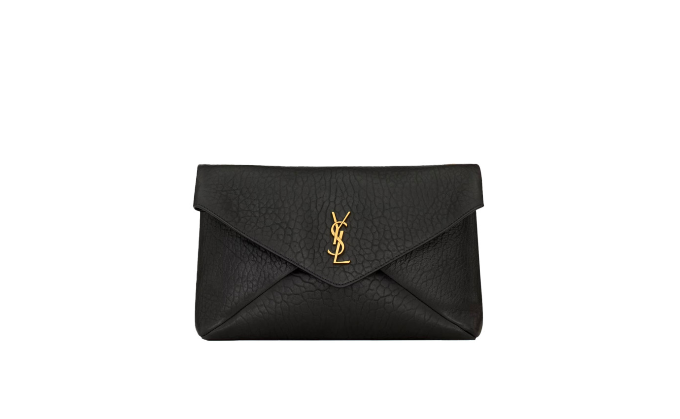 Visuel 1 : Collection Saint Laurent | Sac enveloppe large en cuir noir | Boutique Parenthese Bordeaux