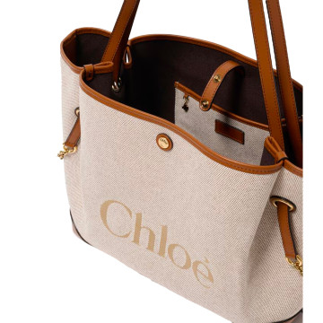 Visuel 4 : Chloé| Cabas Clover en toile et cuir brown | Boutique Parenthese Bordeaux