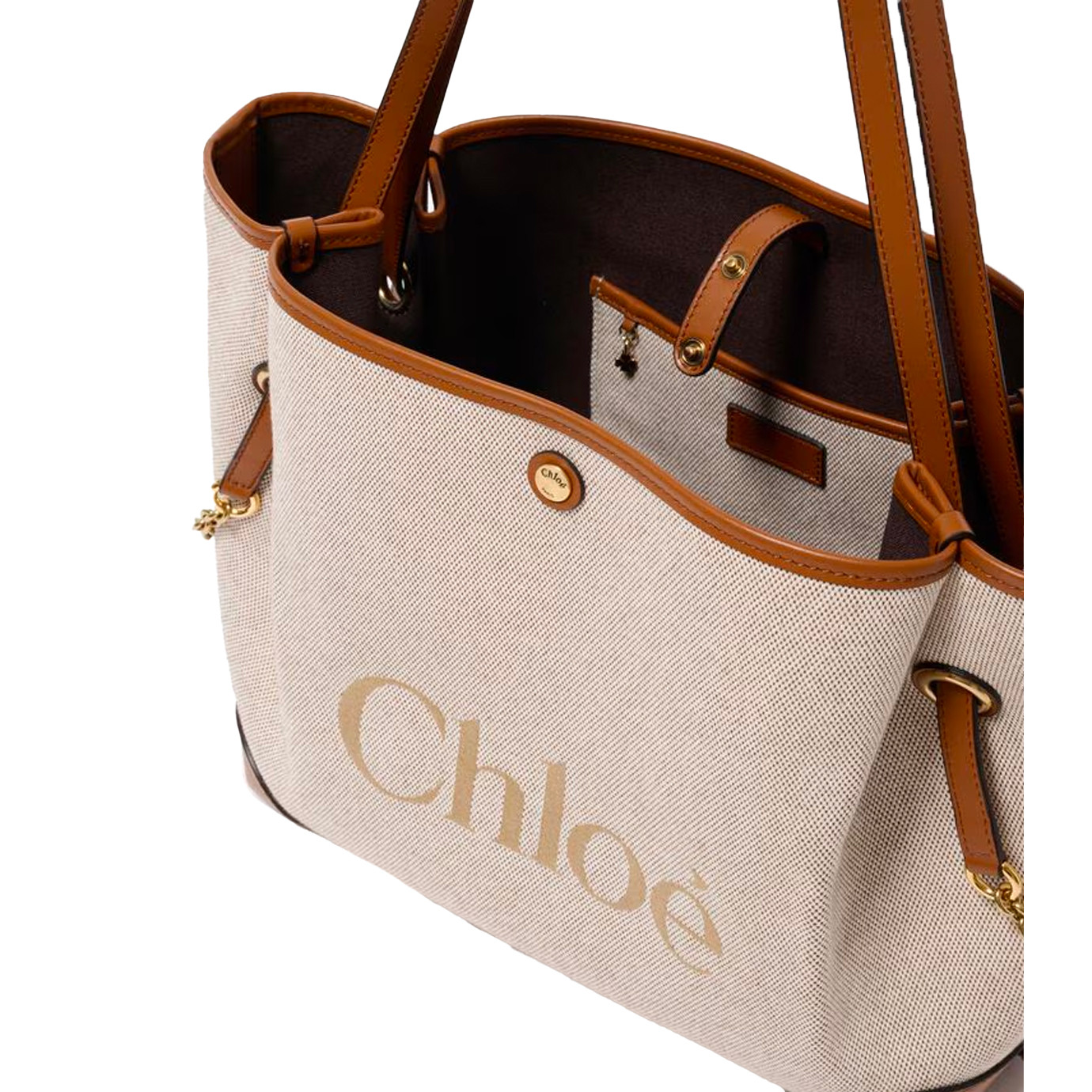 Visuel 4 : Chloé| Cabas Clover en toile et cuir brown | Boutique Parenthese Bordeaux
