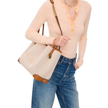 Visuel 6 : Chloé| Cabas Clover en toile et cuir brown | Boutique Parenthese Bordeaux