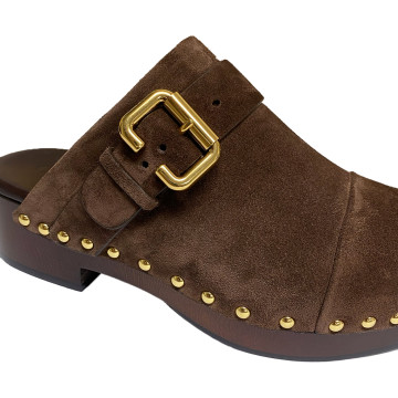 Visuel 3 : Collection Chloé Bordeaux | Chaussures sabot Jeannette en veau velours marron| Boutique Luxe Parenthese Bordeaux