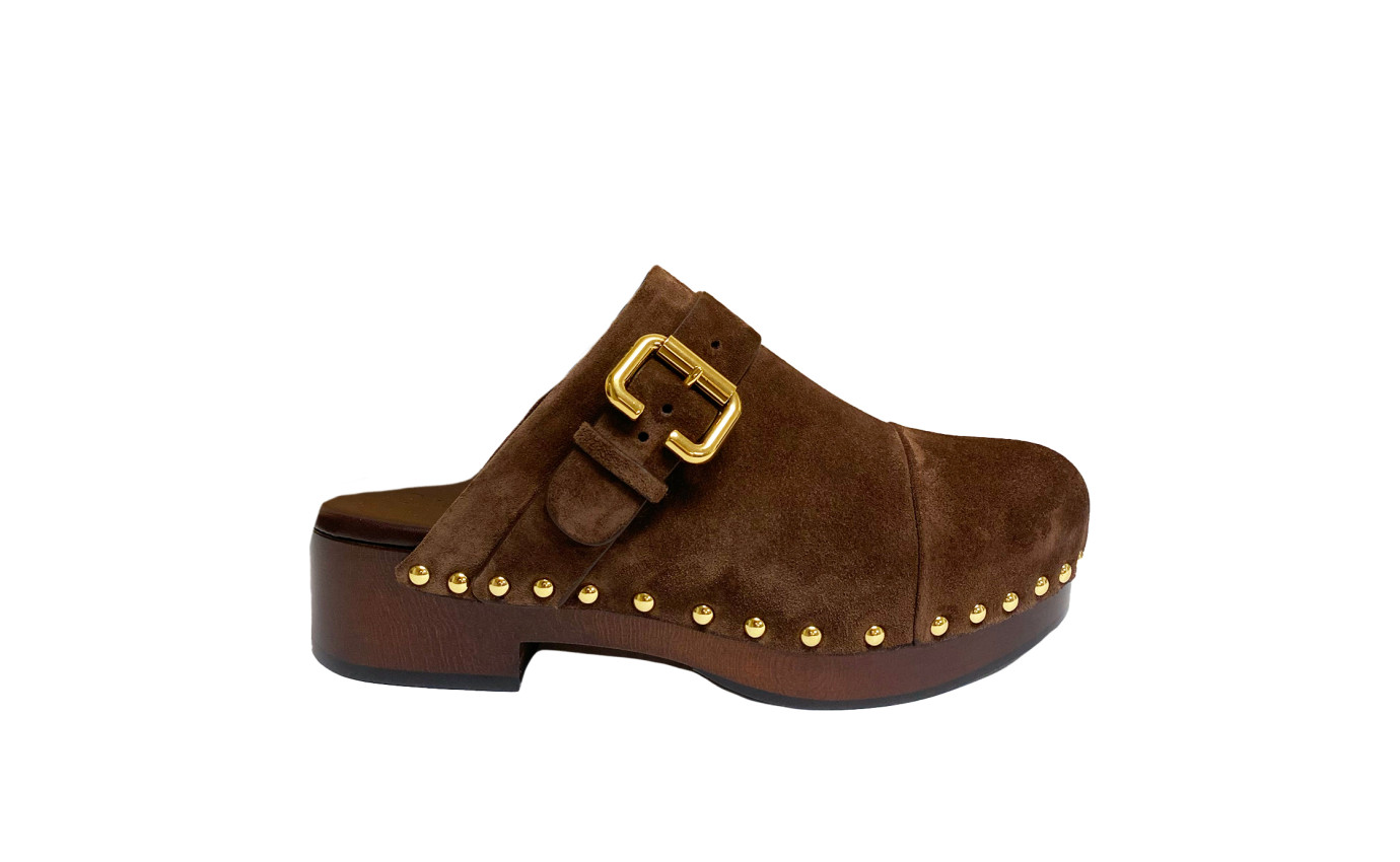 Visuel 1 : Collection Chloé Bordeaux | Chaussures sabot Jeannette en veau velours marron| Boutique Luxe Parenthese Bordeaux