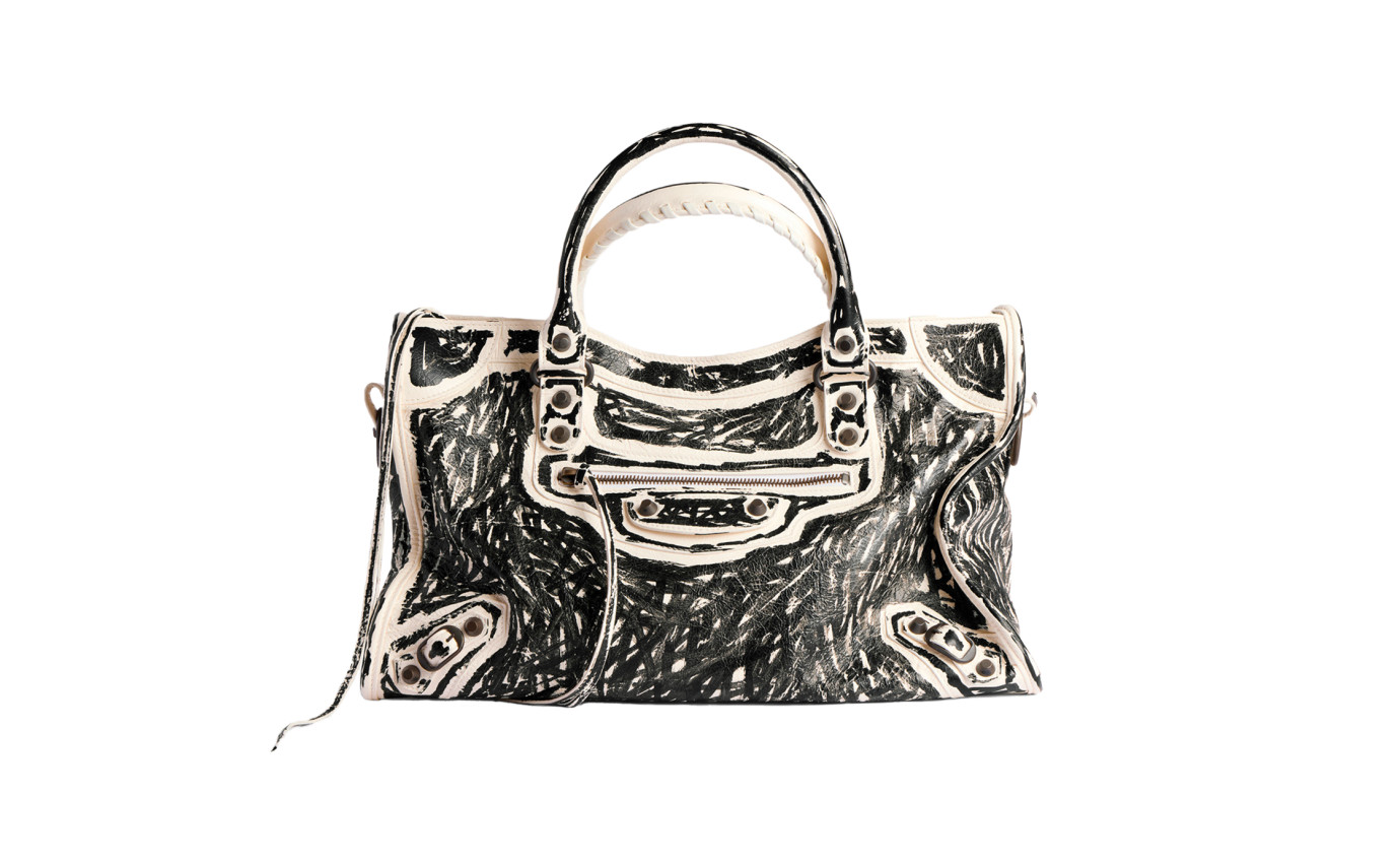 Visuel 1 : Collection Balenciaga Bordeaux | Sac Le City Medium Neige et noir| Sac de Luxe Parenthese Bordeaux