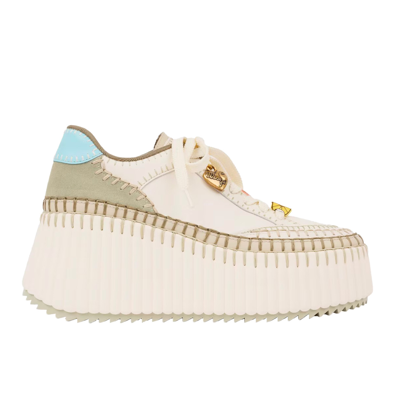 Visuel 1 : Collection Chloé Bordeaux | Sneakers Nama compensée kaki et bleu | Boutique de chaussures de Luxe Parenthese Bordeaux