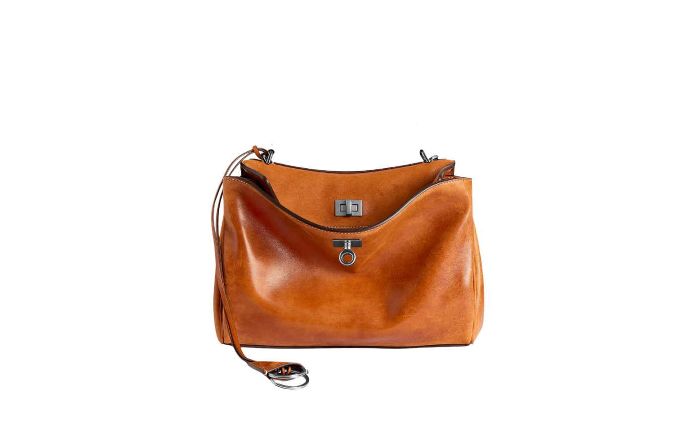 Visuel 1 : Collection Balenciaga Bordeaux | Sac Rodeo small en cuir tan cowboy| Sac de Luxe Parenthese Bordeaux