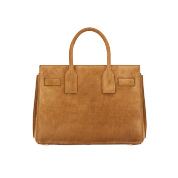 Visuel 3 : Saint Laurent Sac de jour small en suède caramel cognac| Boutique Parenthese Bordeaux