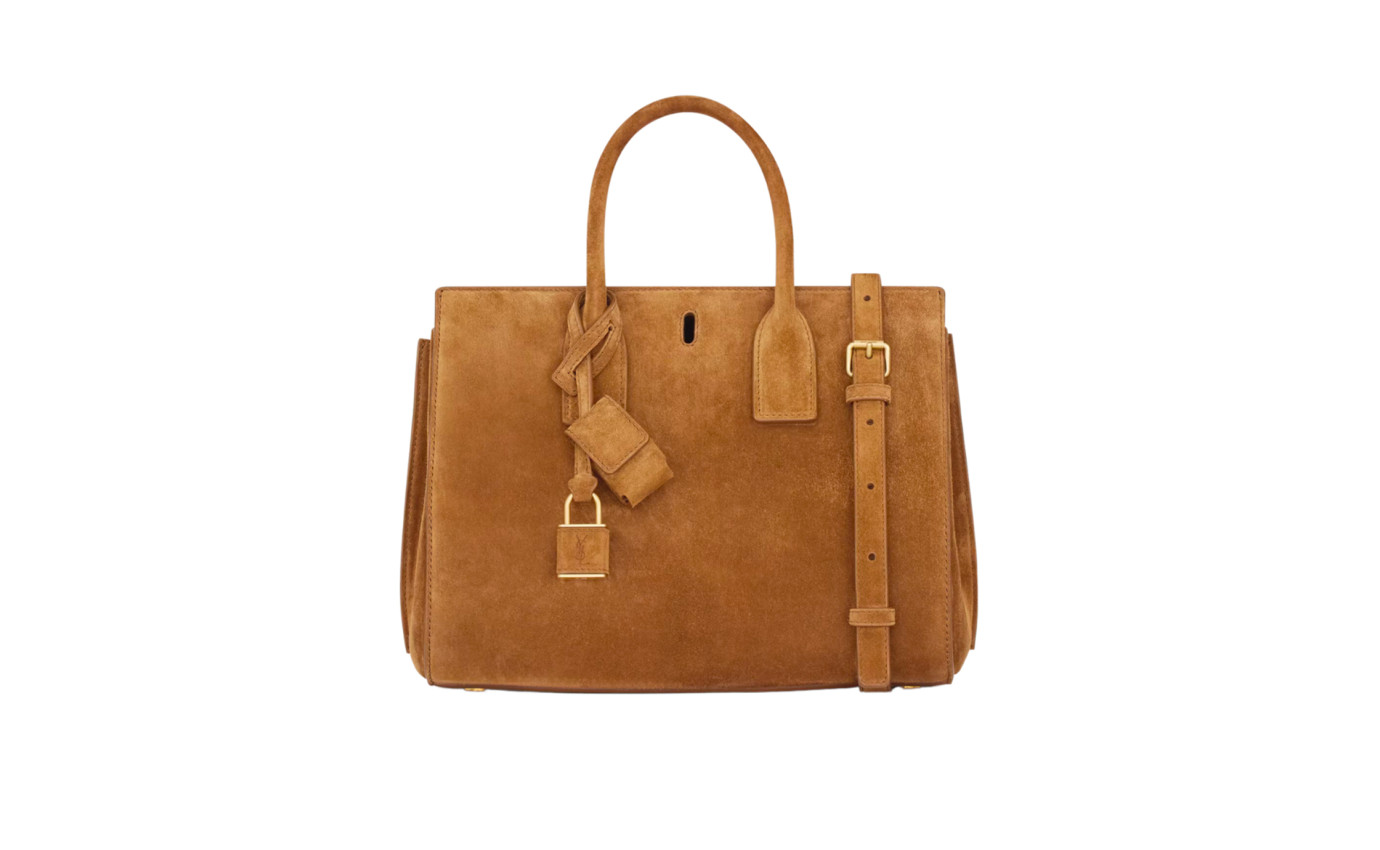 Visuel 1 : Saint Laurent Sac de jour small en suède caramel cognac| Boutique Parenthese Bordeaux