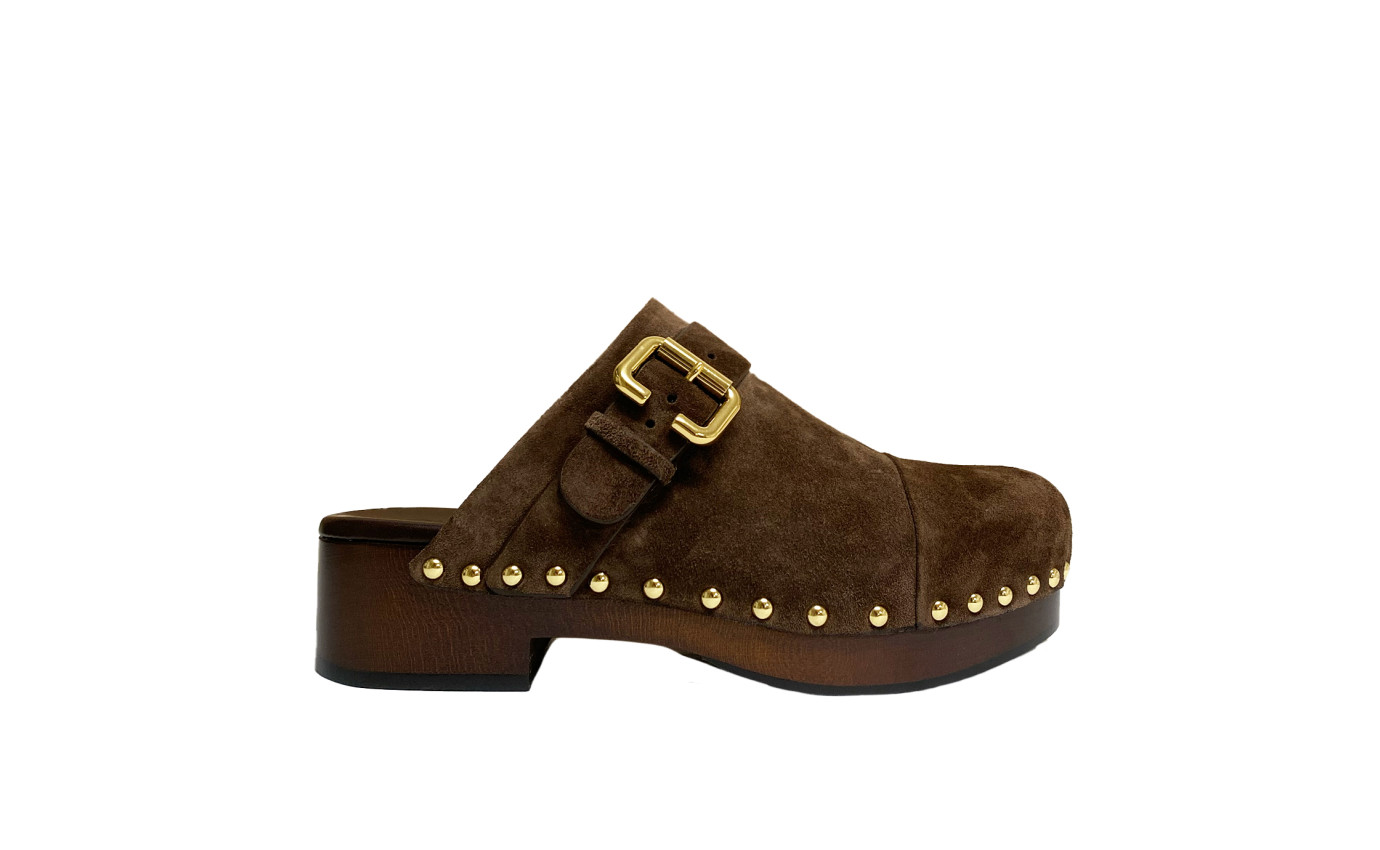 Visuel 1 : Collection Chloé Bordeaux | Chaussures sabot Jeannette en veau velours marron| Boutique Luxe Parenthese Bordeaux