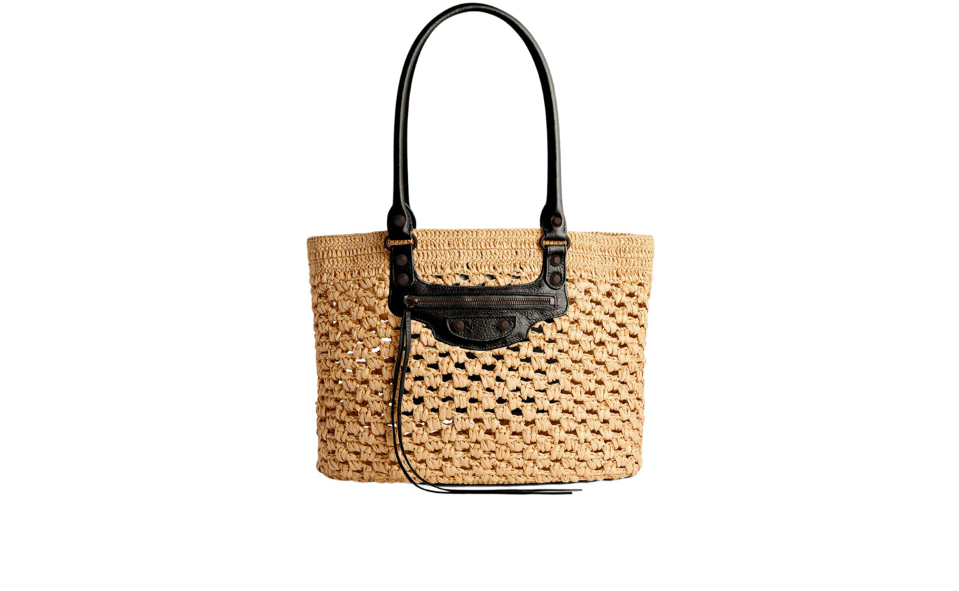 Visuel 1 : Collection Balenciaga Bordeaux | Panier le city medium raphia et noir | Sac de Luxe Parenthese Bordeaux
