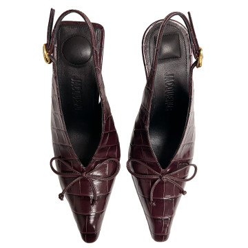Visuel 4 : Collection Jacquemus Bordeaux | Les slingbacks en cuir effet croco burgundy| Parenthese Bordeaux