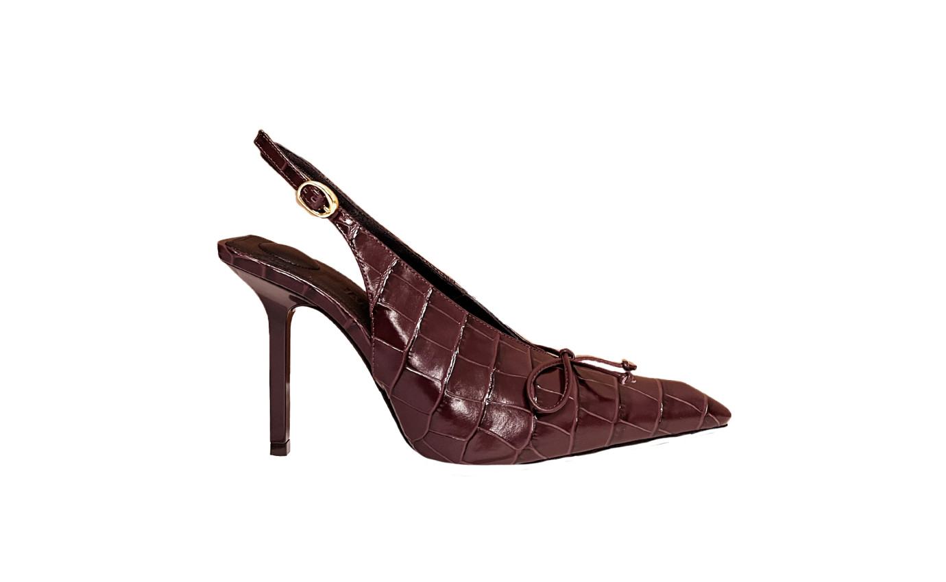 Visuel 1 : Collection Jacquemus Bordeaux | Les slingbacks en cuir effet croco burgundy| Parenthese Bordeaux