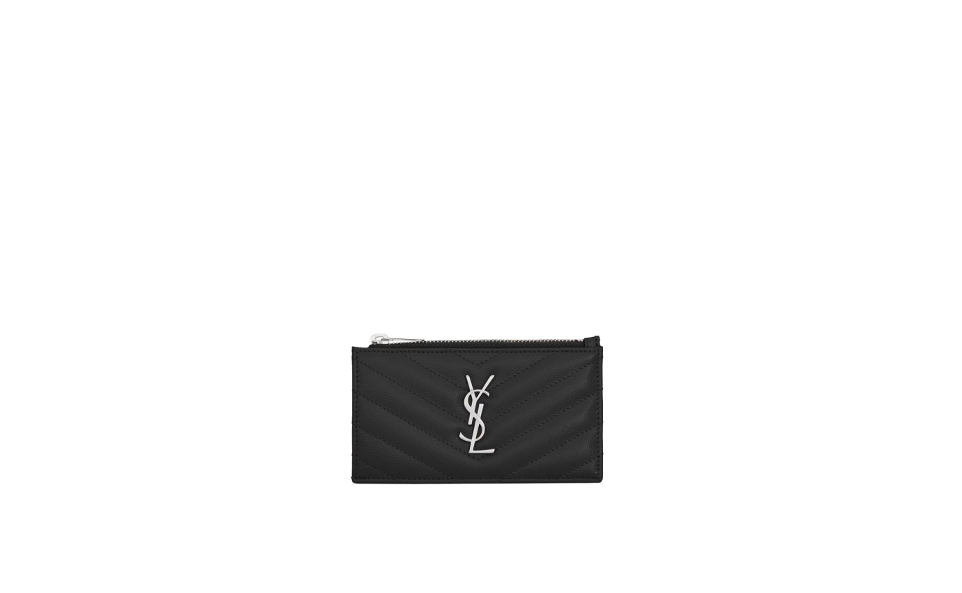 Visuel 1 : Saint Laurent Accessoire | Porte cartes Cassandre en cuir noir et argent | Boutique Parenthese