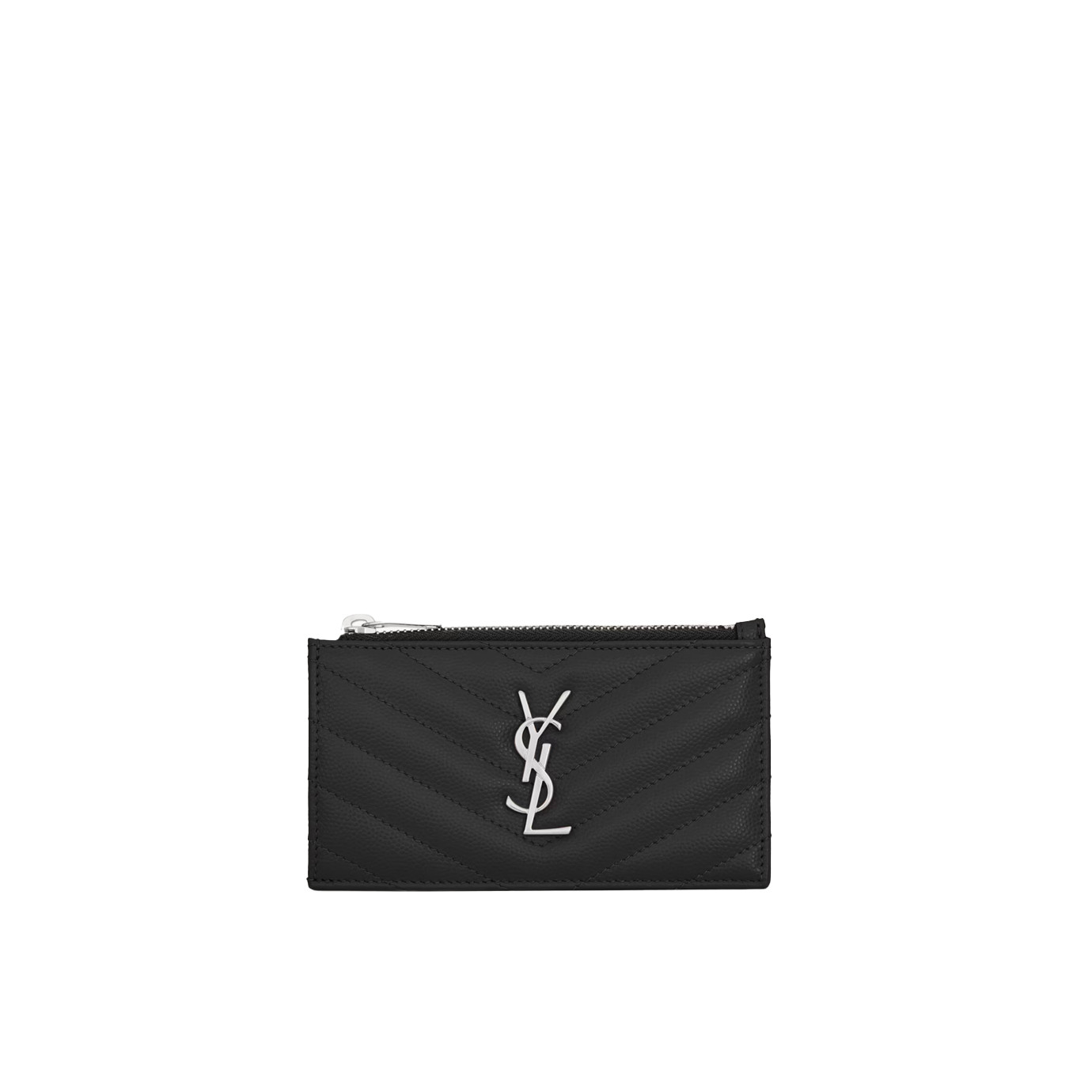 Visuel 1 : Saint Laurent Accessoire | Porte cartes Cassandre en cuir noir et argent | Boutique Parenthese