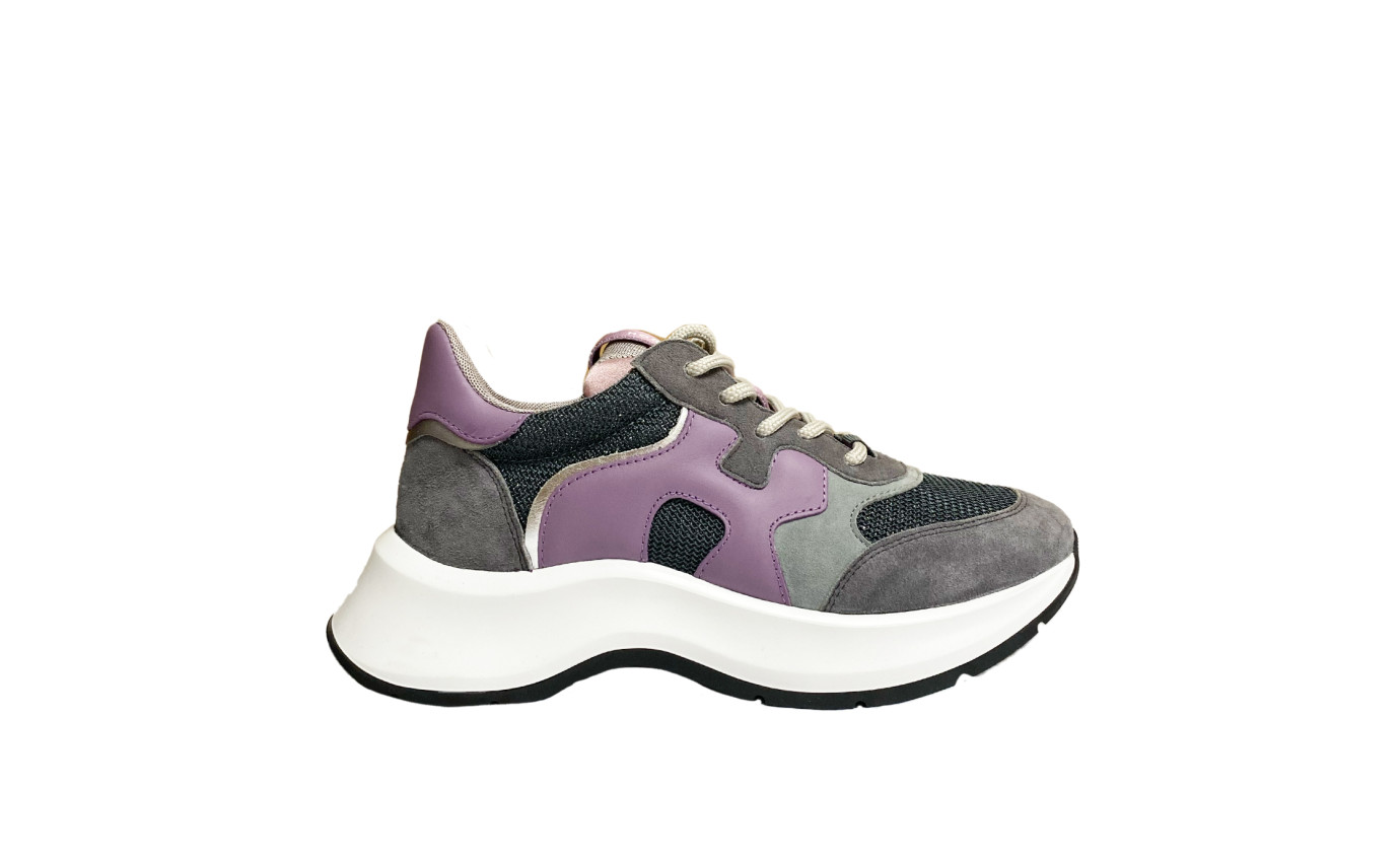 Visuel 1 : Hogan | Sneakers H585 en veau velours gris et parme| Boutique Parenthese Bordeaux