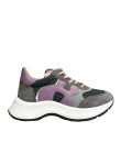 Visuel 1 : Hogan | Sneakers H585 en veau velours gris et parme| Boutique Parenthese Bordeaux