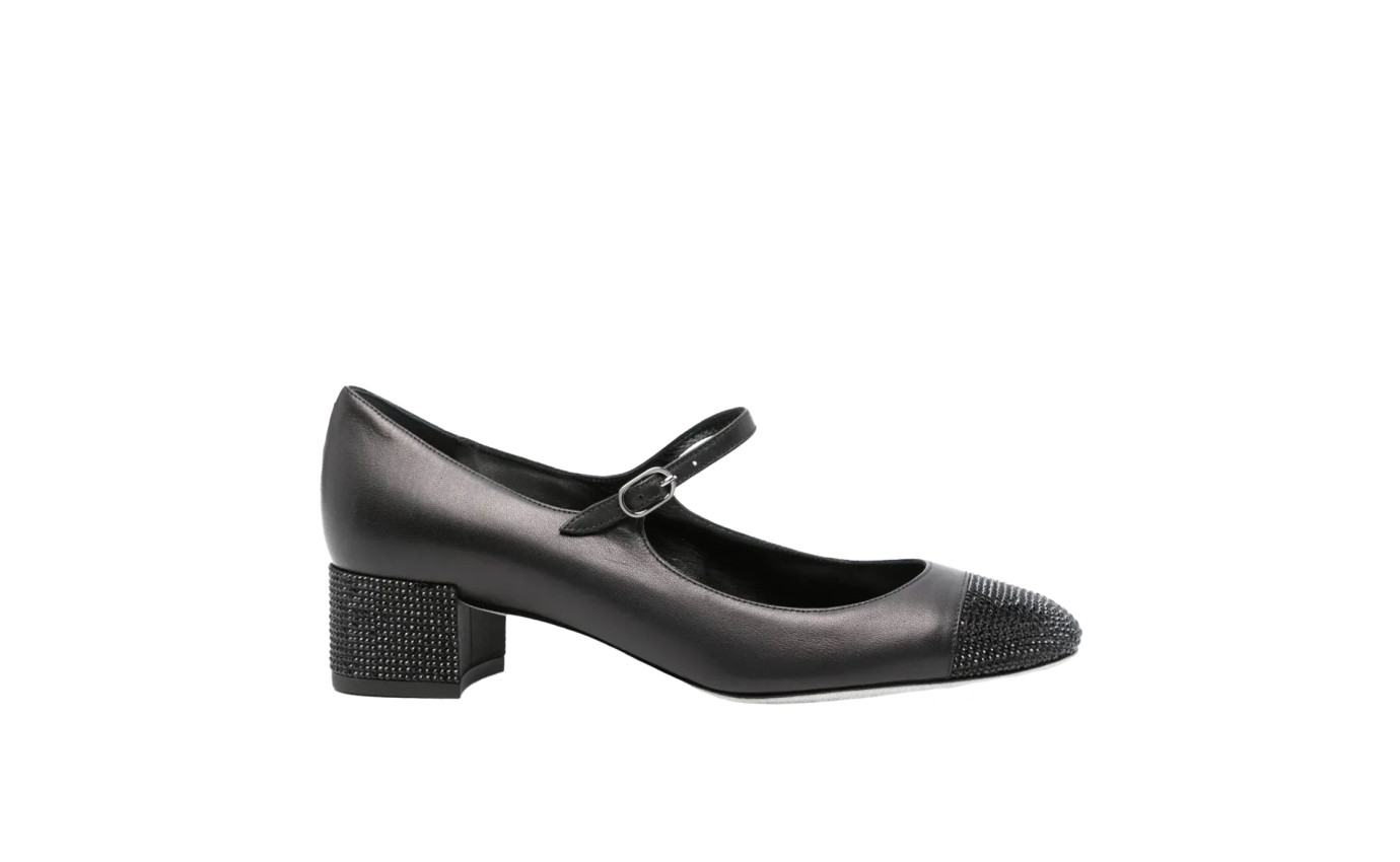 Visuel 1 : Collection René Caovilla Bordeaux | Kristen Mary Jane en cuir noir| Boutique de chaussures de Luxe pour femme