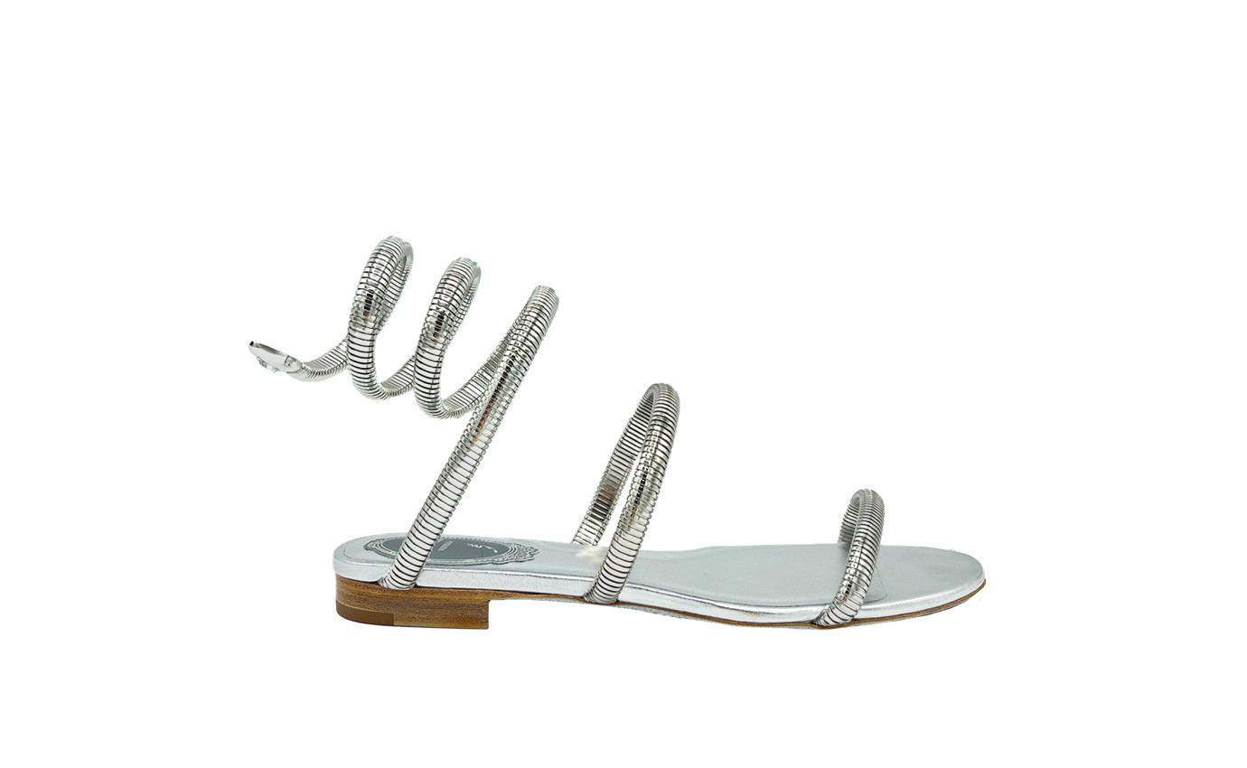 Visuel 1 : René Caovilla |Chaussures de luxe pour femme |Sandales Juniper plate argent| Boutique Parenthese Bordeaux