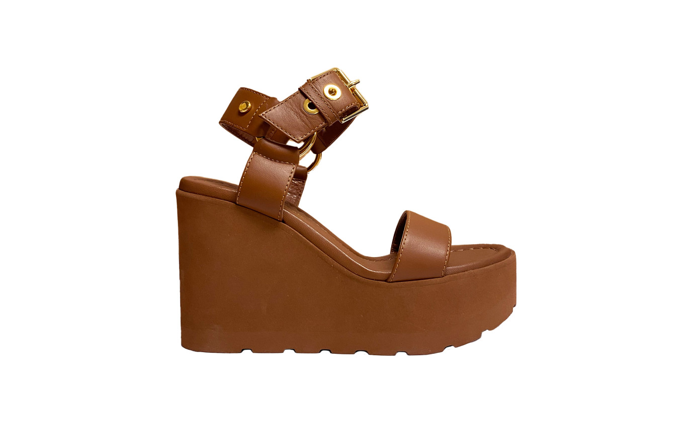 Visuel 1 : Collection Gianvito Rossi Bordeaux | Sandale compensee en cuir camel | Boutique de chaussures de Luxe Parenthese
