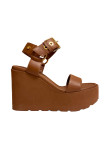Visuel 1 : Collection Gianvito Rossi Bordeaux | Sandale compensee en cuir camel | Boutique de chaussures de Luxe Parenthese