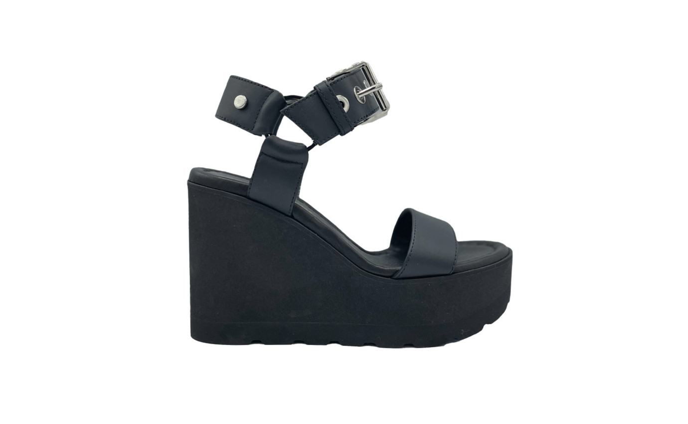 Visuel 1 : Collection Gianvito Rossi Bordeaux | Sandale compensee en cuir noir | Boutique de chaussures de Luxe Parenthese